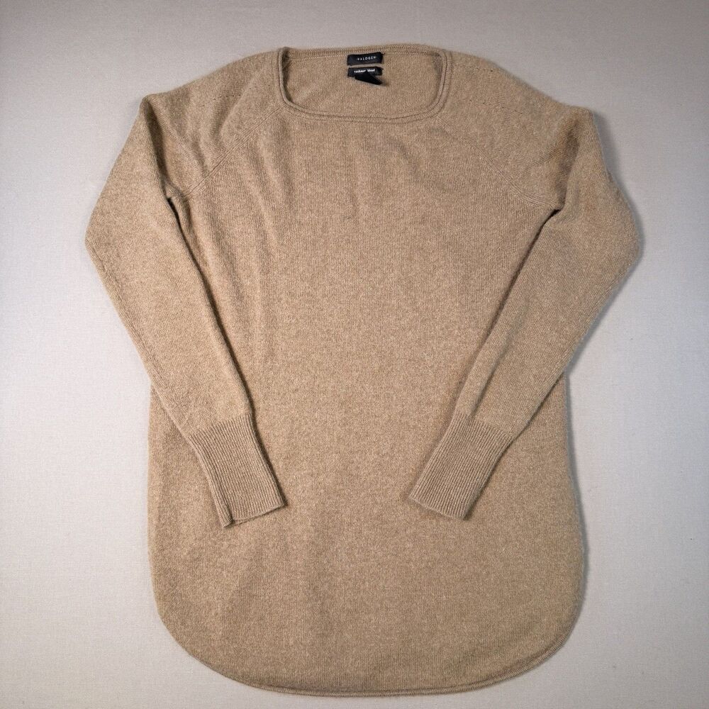HALOGEN Cashmere Blend Sz Small Tan Long Sleeve Pullover Tunic Sweater